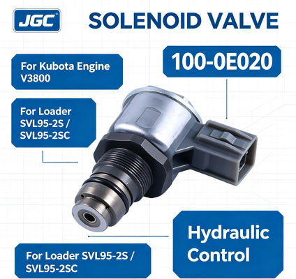 100-0E020 Partes de excavadora Válvula de solenoide para el motor Kubota V3800 cargador SVL95-2S SVL95-2SC