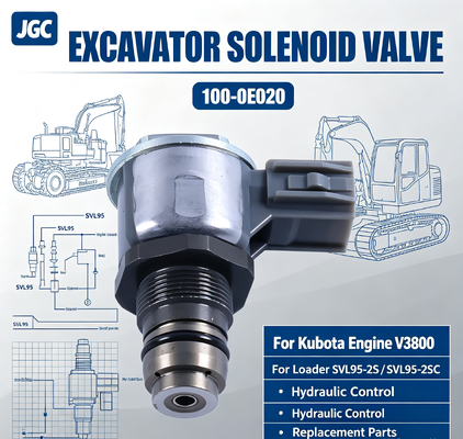 100-0E020 Partes de excavadora Válvula de solenoide para el motor Kubota V3800 cargador SVL95-2S SVL95-2SC